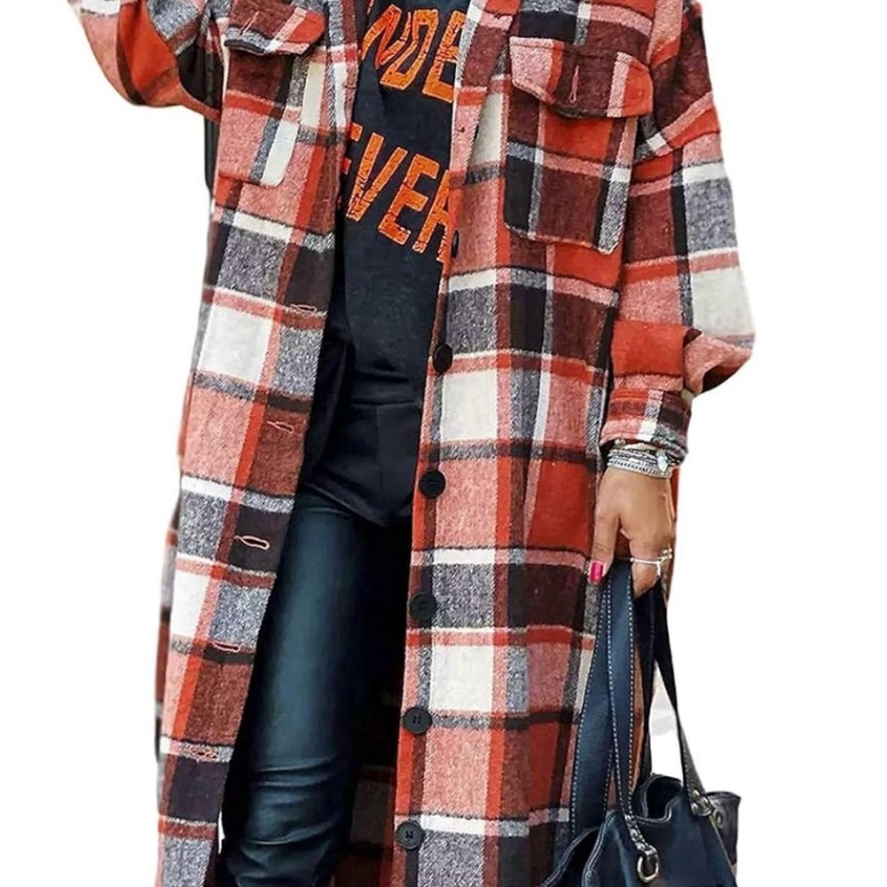 Red and Black Plaid Oversized Shirt Dress